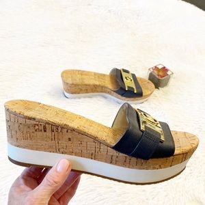 NEW Michael Kors | Navy Gold Wedge Platform Sandals heels women’s size 7